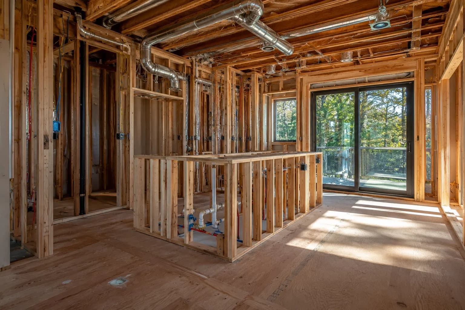 Kitchen remodeling process during plumbing and electrical installation.